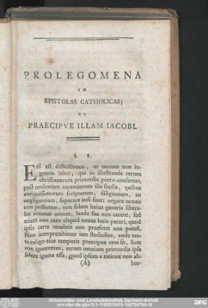 Prolegomena In Epistolas Catholicas; Et Praecipue Illam Iacobi.