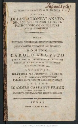 Dissertatio Inauguralis Medica Sistens Delineationem Anatomicam Et Physiologico-Pathologicam Consensus Nervi Trigemini