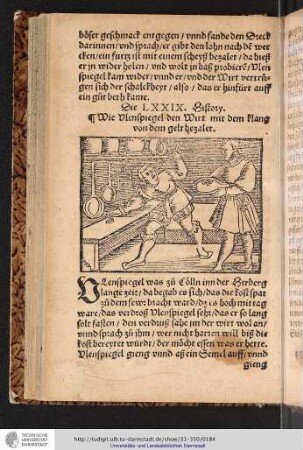 Die LXXIX. History Wie Vlenspiegel den Wirt mit dem klang von dem gelt bezalet