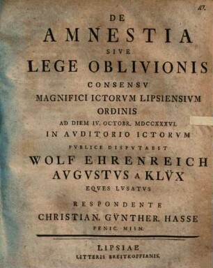 De Amnestia Sive Lege Oblivionis