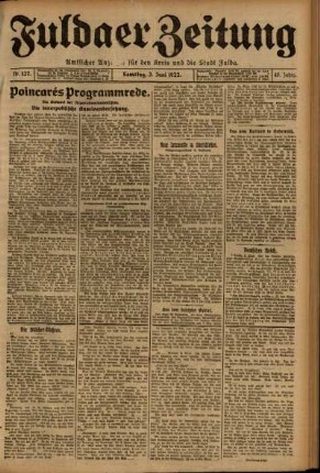 Erste Ausgabe vom Samstag, den 03. Juni 1922.