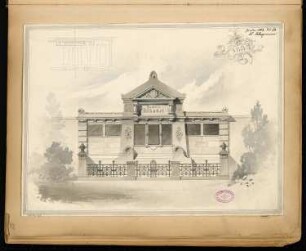 Erbbegräbnis Frenkel auf dem jüdischen Friedhof, Berlin-Weißensee Monatskonkurrenz Januar 1883 (2. Wettbewerb): Grundriss (Skizze), Aufriss Vorderansicht; Maßstabsleiste