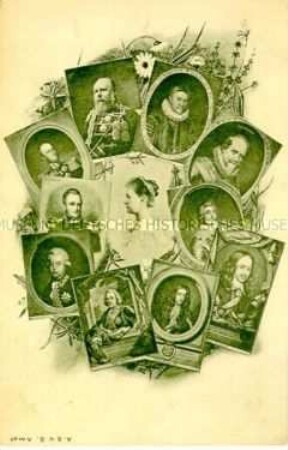 Postkarte mit Porträts niederländischer Könige