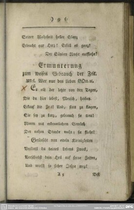 Ermunterung zum weisen Gebrauch der Zeit. Mel. Wer nur den lieben GOtt [et]c.