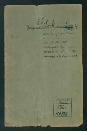 Siam, Dilock Prinz von * 3.5.1884