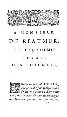 À Monsieur de Reaumur. Préface.