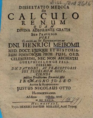 Dissertatio Medica De Calculo Renum