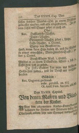 Das XXXIX. Capitel. Von denen Masern und Blattern der Kinder