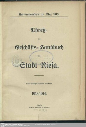 1913/14(1913): Adreß- und Geschäfts-Handbuch der Stadt Riesa