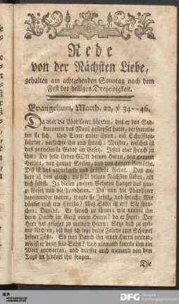 Rede von der Nächsten Liebe
