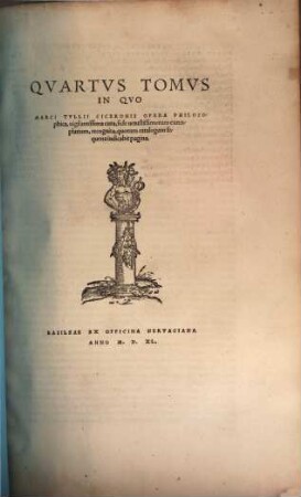 Opera Marci Tvllii Ciceronis : Qvotqvot Ab Interitv Vindicari Svmmorvm Virorvm Indvstria Potvervnt, 4. Opera Philosophica
