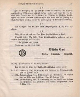 Nr. 48: Inhaltsverzeichnis aus dem Reichs-Gesetzblatt