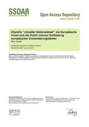 Zitadelle "virtueller Nationalstaat": die Europäische Union und die Politik interner Schließung europäischer Einwanderungsländer