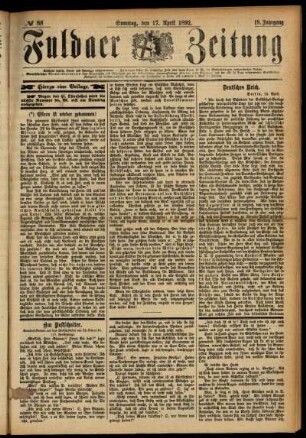 Erste Ausgabe vom Sonntag, den 17. April 1892.