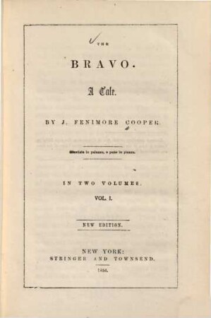 The Bravo : a tale ; in 2 volumes