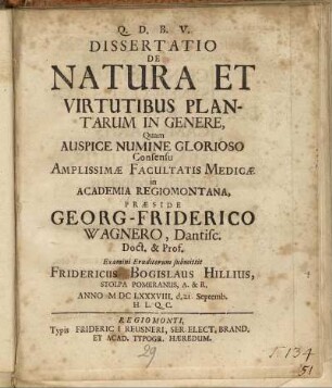 Dissertatio De Natura Et Virtutibus Plantarum In Genere