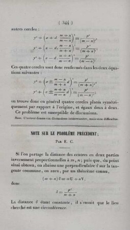 Note sur le problème précédent.