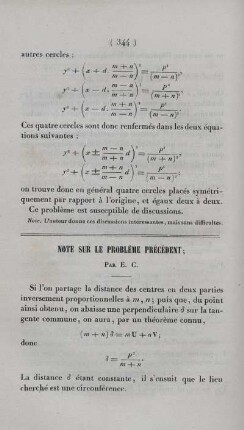 Note sur le problème précédent.