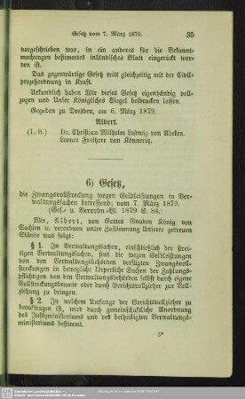 6) Gesetz, die Zwangsvollstreckung wegen Geldleistungen in Verwaltungssachen betreffend; vom 7. März 1879