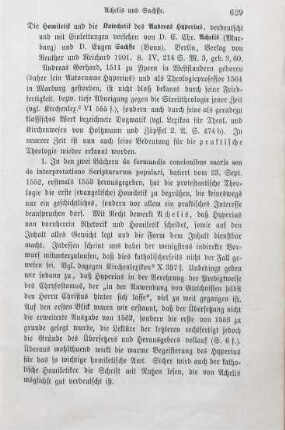 629-630 [Rezension] Hyperius, Andreas, Die Homiletik und die Katechetik des Andreas Hyperius
