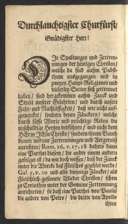 Durchlauchtigster Churfürst/ Gnädigster Herr!