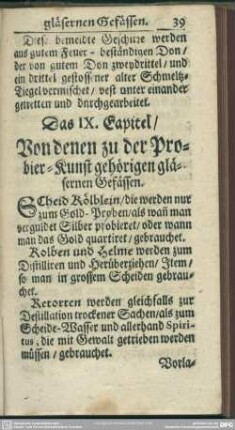 Das IX. Capitel, Von denen zu der Probier-Kunst gehörigen gläsernen Gefässen