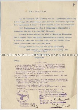 Auszug aus den Kirchenbüchern der schwedischen Gemeinde Pjätteryd (schwedisch, deutsch, Abschrift)