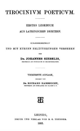 Tirocinium poeticum : erstes Lesebuch aus lateinischen Dichtern