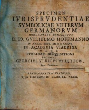 Specimen Ivrisprvdentiae Symbolicae Vetervm Germanorvm
