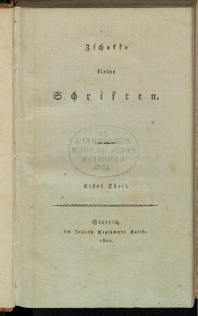 1: Kleine Schriften. Erster Theil