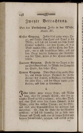 Zweyte Betrachtung. Von der Versuchung Jesu in der Wüste. Matth. IV.