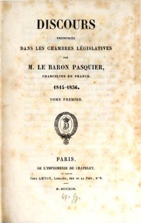 Discours prononcés dans les Chambres législatives : 1814 - 1836, 1
