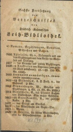 a) Romane, Erzählungen, Novellen, Mährchen und Sagen.