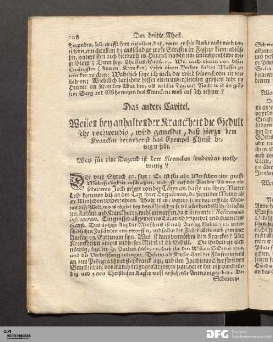 Das andere Capitel. Weilen bey anhaltender Kranckheit die Gedult sehr nothwendig...