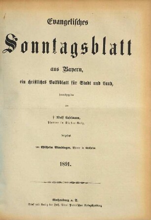 Evangelisches Sonntagsblatt aus Bayern. 1891