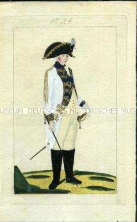 Uniformdarstellung, Offizier des Kürassier-Regiments K 3 in Gala-Uniform, Königreich Preußen, 1789, Tafel aus: Horvath: Preussische Armee-Uniformen unter der Regierung Friedrich Wilhelm II.