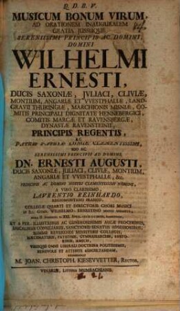 Musicum bonum virum : ad orationem inaug. ... benev. auscultandam