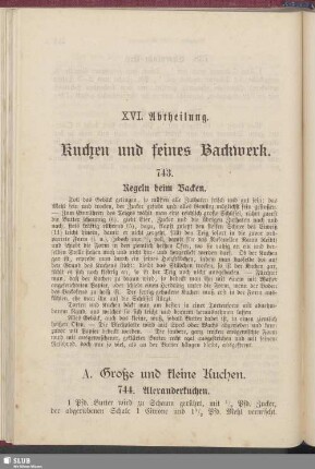XVI. Abtheilung. Kuchen und feines Backwerk