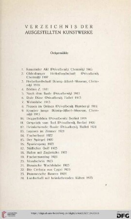 Verzeichnis der ausgestellten Kunstwerke