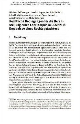 Rechtliche Bedingungen für die Bereitstellung eines Chat-Korpus in CLARIN-D. Ergebnisse eines Rechtsgutachtens