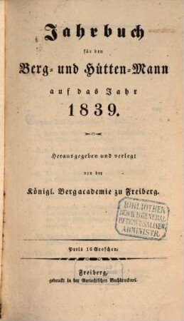 Jahrbuch für den Berg- und Hüttenmann, 1839