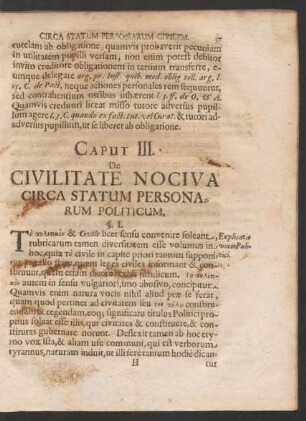 Caput III. De Civilitate Nociva Circa Statum Personarum Politicum.