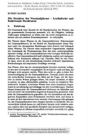 Die Struktur der Nominalphrase - Lexikalische und funktionale Strukturen