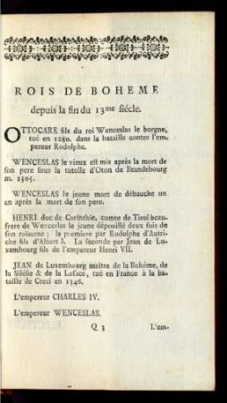 Rois De Boheme depuis la fin du 13me siécle