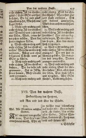 XVII. Von der wahren Busse, Zerknirschung des Hertzens, und Reu und Leid über die Sünde. - XX. Von der Übergabe des Hertzens an Gott.