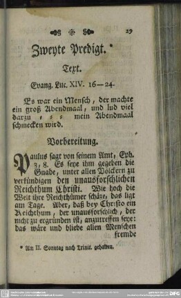 Zweyte Predigt. Text. Evang. Luc. XIV. 16-24