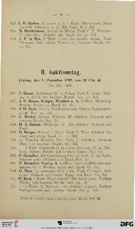 II. Auktionstag. Freitag, den 3. Dezember 1909. von 10 Uhr ab (Nr. 326-650)
