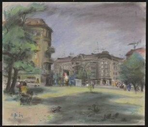 Pastellzeichnung von Karl-Heinz Klingbeil: Park Ecke Mainzer Straße / Gabelsbergerstraße (1984)