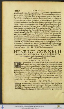 Henrici Cornelii Agrippae Censura Sive Retractatio de magia