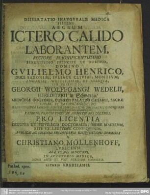 Dissertatio Inauguralis Medica Sistens Aegrum Ictero Calido Laborantem
